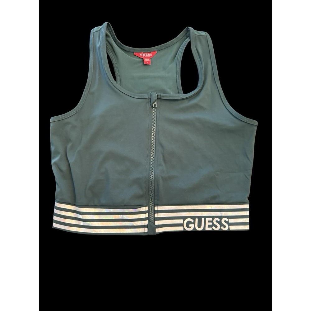 Guess Women's Zip Up Crop Top - Dark Green - Medium